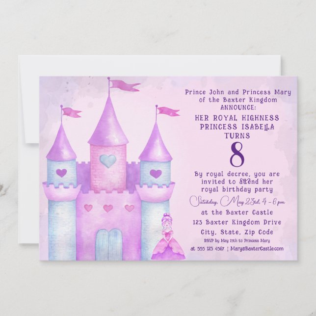 Pink Magical Fairytale Castle Princess Party Photo Invitation (Front)
