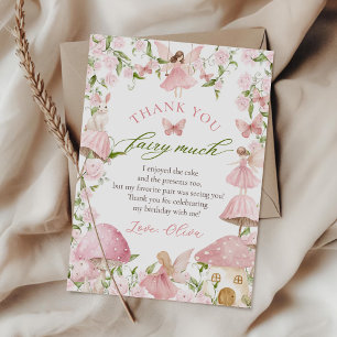Pink Magical Mushroom Fairy Birthday Thank You Card