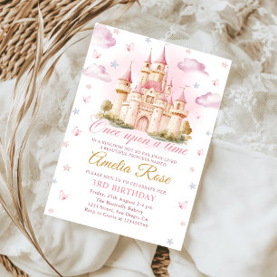 Pink Magical Princess Castle Birthday Invitation
