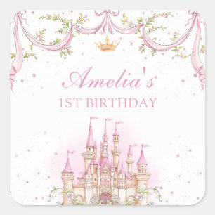 Pink Magical Princess Castle Birthday Sticker