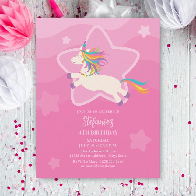 Pink Magical Rainbow Unicorn Girl Birthday Invitation (Creator Uploaded)