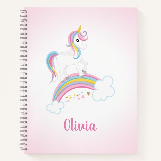Pink Magical Rainbow Unicorn Personalised Notebook (Front)