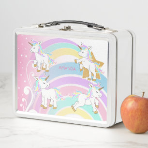 Pink Magical Rainbow Unicorns Metal Lunch Box