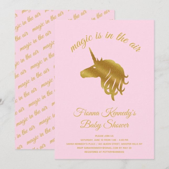 Pink Magical Unicorn Baby Shower Invitation (Front/Back)