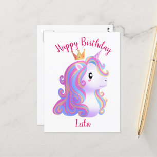 Pink Magical Unicorn Birthday Postcard