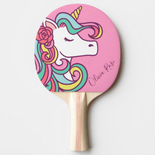Pink Magical Unicorn Gold Glitter Personalised  Ping Pong Paddle
