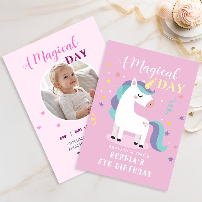 Pink Magical Unicorn Party Invitation (Creator Uploaded)