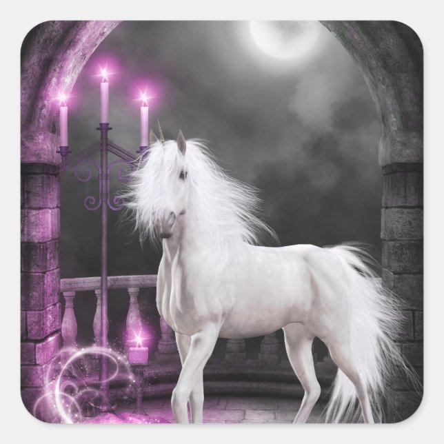 Pink Magical Unicorn Square Sticker (Front)