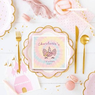 Pink Magical unicorn tie dye gold glitter birthday Napkin