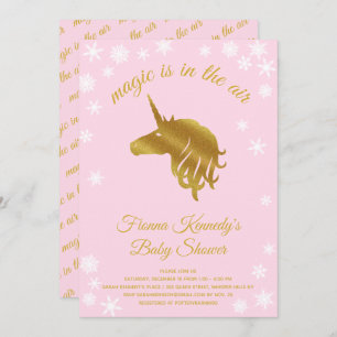 Pink Magical Unicorn Winter Baby Shower Invitation