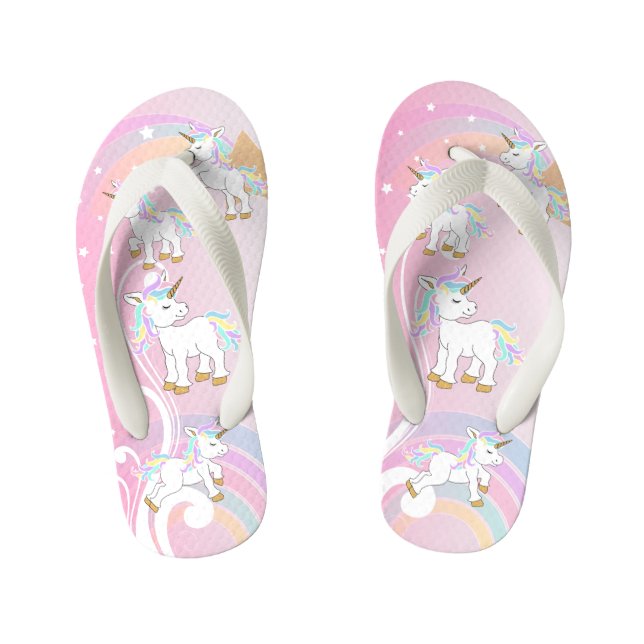 Pink Magical Unicorns Kid's Flip Flops (Footbed)