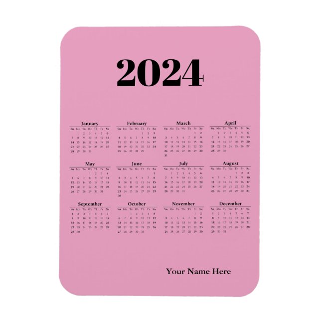Pink magnetic card for 2024 calendar magnet (Vertical)