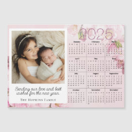 Pink Magnetic Holiday Christmas Card Custom Photo