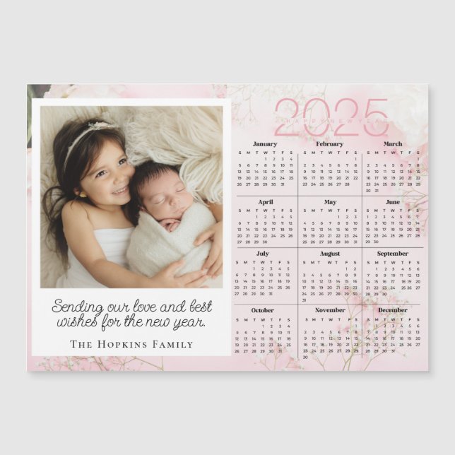 Pink Magnetic Holiday Christmas Card Custom Photo (Front)