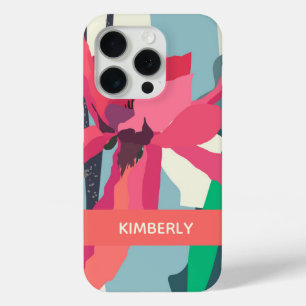 Pink Magnolia Abstract Floral Colour Blocks Custom iPhone 15 Pro Case