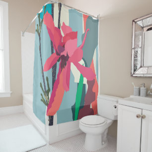 Pink Magnolia Abstract Floral Colour Blocks Home   Shower Curtain