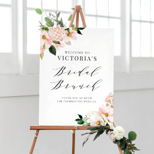 Pink Magnolia and Hydrangea Bridal Brunch Welcome Poster