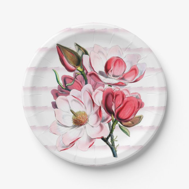 Pink Magnolia Blooms Paper Plates 7" (Front)