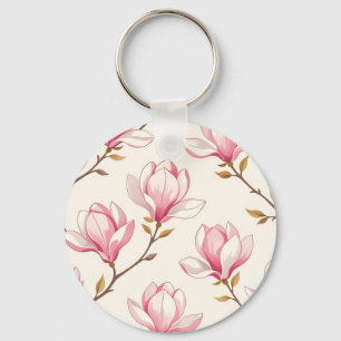 Pink Magnolia Blossom Pattern Key Ring
