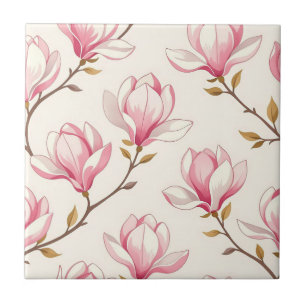 Pink Magnolia Blossom Pattern Tile