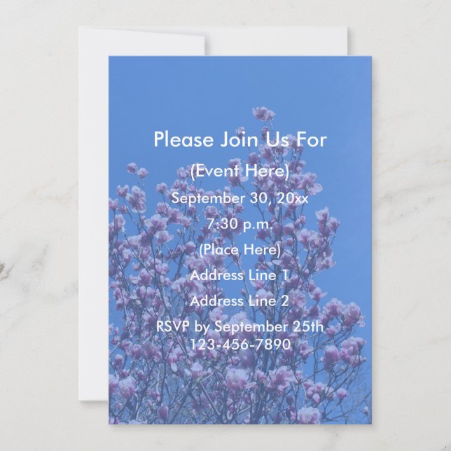 Pink Magnolia Blossoms Blue Sky Floral  Invitation (Front)