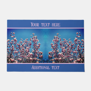 Pink Magnolia Blossoms Blue Sky Personalised Doormat