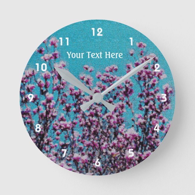 Pink Magnolia Blossoms Flower Art Personalized Round Clock (Front)