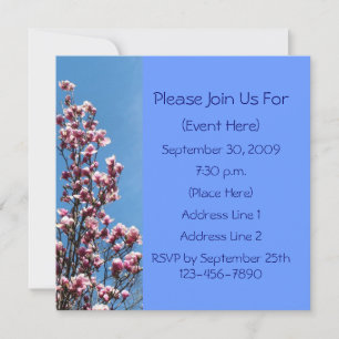 Pink Magnolia Blossoms Square Floral Invitation