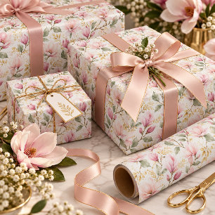 Pink Magnolia Blossoms Wrapping Paper