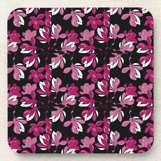 Pink magnolia botanical Print Coaster (Front)