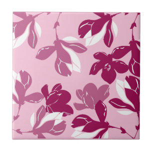 Pink magnolia botanical Print Tile
