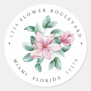 Pink Magnolia Bouquet Botanical Return address Classic Round Sticker