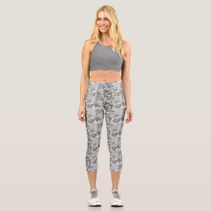 Pink magnolia branch drawing grey black backgound capri leggings