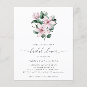Pink Magnolia Budget Bridal Shower Invitation Flyer