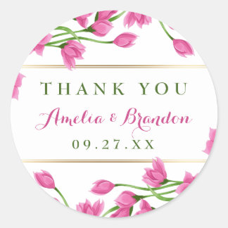 Pink Magnolia Buds & Flowers Wedding Classic Round Sticker