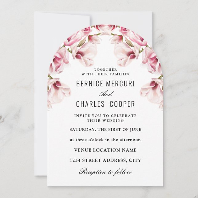 Pink Magnolia Elegant Floral Invitation (Front)