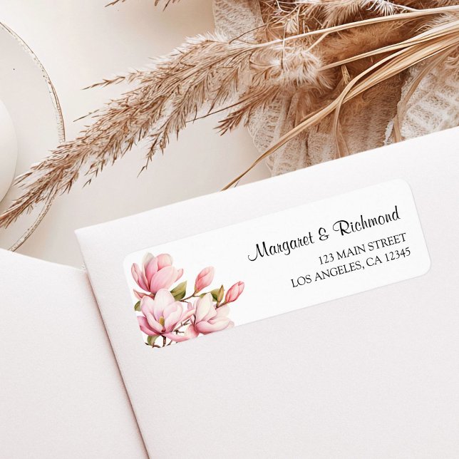 Pink Magnolia Elegant Wedding Return Address (Creator Uploaded)