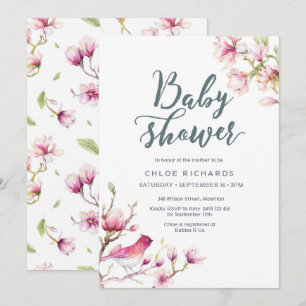 Pink Magnolia Floral Baby Shower Invitation