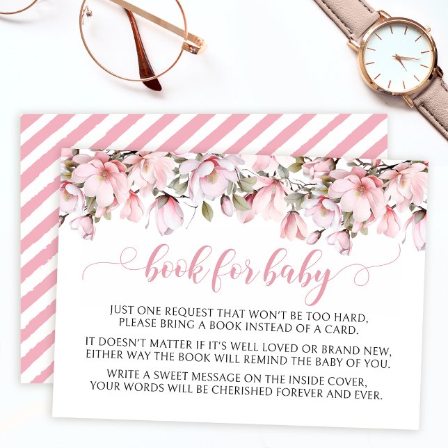 Pink magnolia floral book for baby shower cards (Creator Uploaded)
