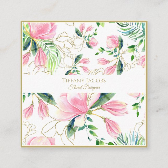 Pink Magnolia Floral Business Card  (Front)
