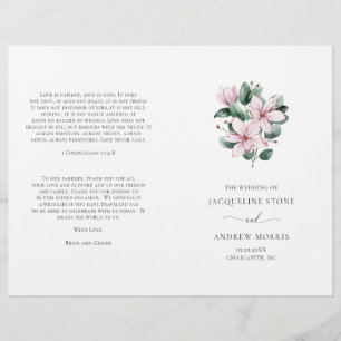 Pink Magnolia Floral Elegant Wedding Program