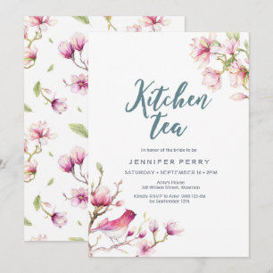 Pink Magnolia Floral Kitchen Tea Party Invitation