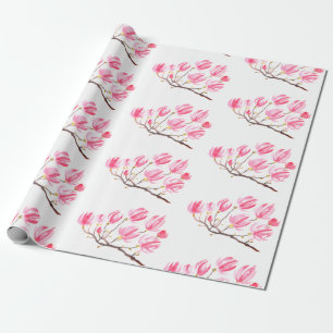 Pink Magnolia floral watercolor elegant Vintage Wrapping Paper