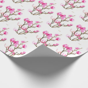 Pink Magnolia floral watercolor elegant Vintage Wrapping Paper