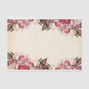 Pink Magnolia Flower Border Parchment Decoupage    Tissue Paper