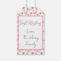 Pink magnolia flower gift tag, personalise 