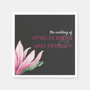 Pink Magnolia Flower Grey Monogram wedding Napkin