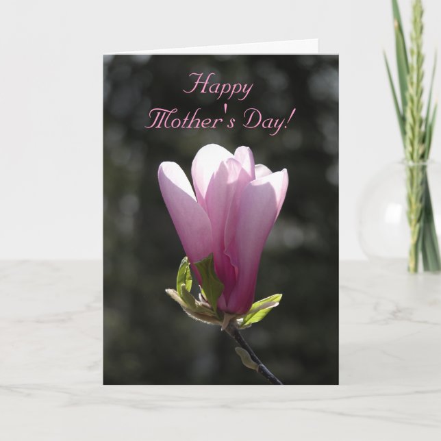 Pink Magnolia Flower Happy Mothers Day Card (Front)