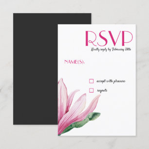 Pink Magnolia Flower in bloom   grey Wedding RSVP Invitation