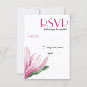 Pink Magnolia Flower in bloom Wedding RSVP Invitation